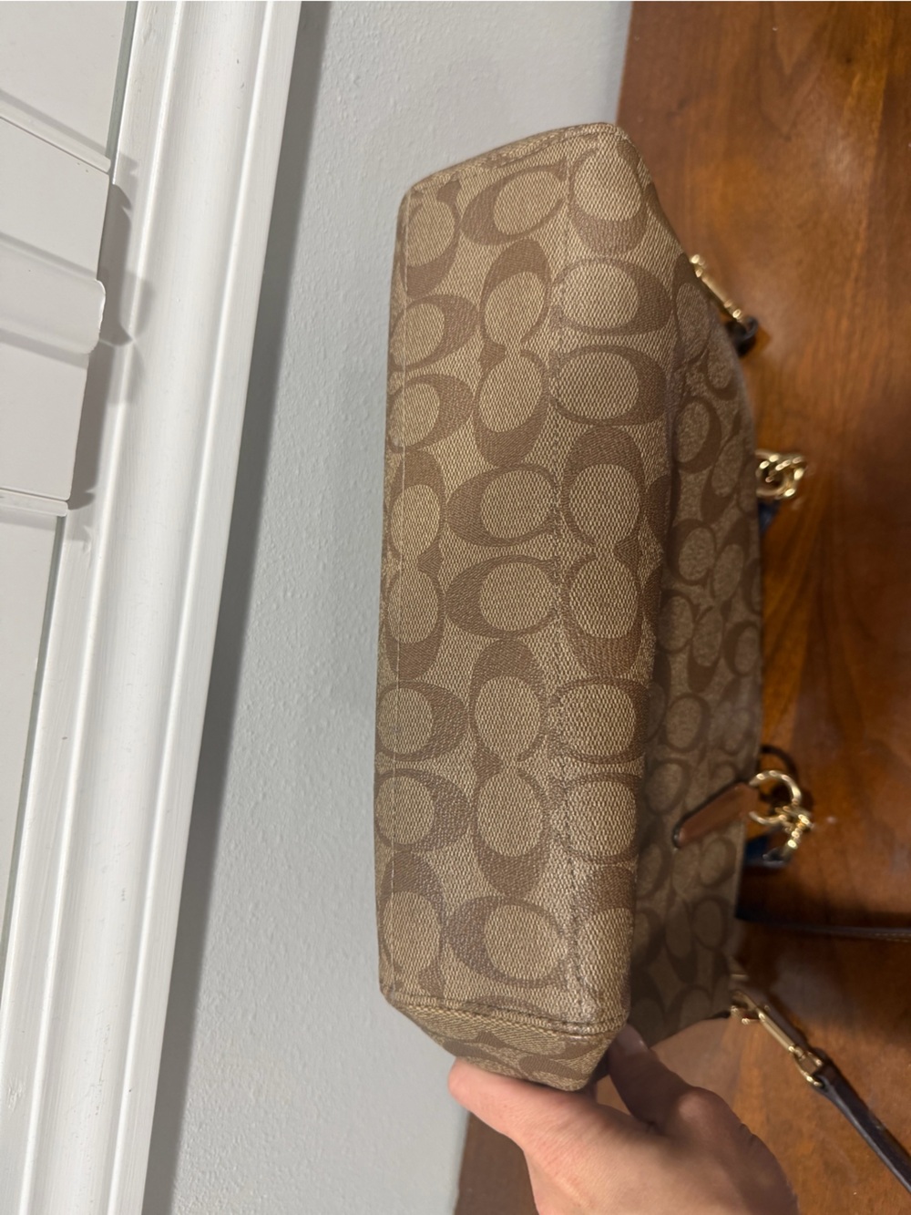 Coach Signature Canvas Shoulder Bag in Tan and Dark Brown - Picture 5 of 8